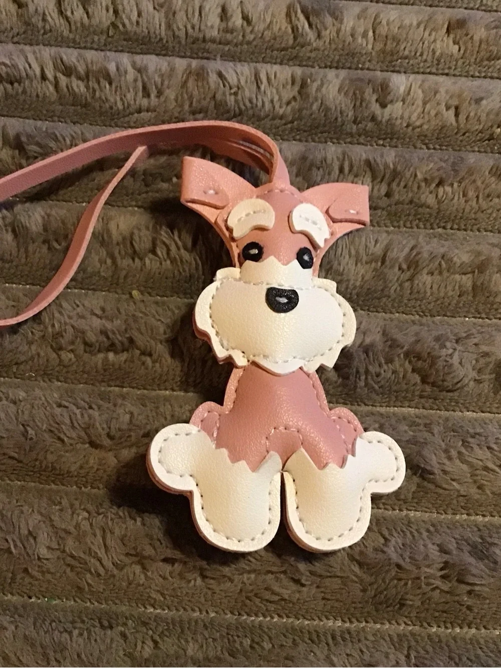 Pink Leather Dog Charm with White Accents